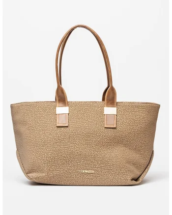 Geanta tote cu logo metalic discret, Maro taupe