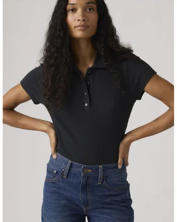 Tricou polo din amestec de modal cu aspect striat, Negru