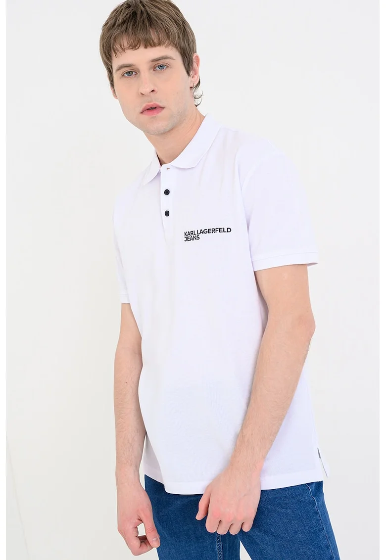 Tricou regular fit din bumbac organic cu guler polo, Alb