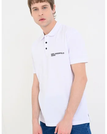 Tricou regular fit din bumbac organic cu guler polo, Alb
