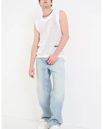 Tricou cu perforatii si detaliu logo, Alb