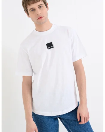 Tricou din bumbac cu detaliu logo, Alb