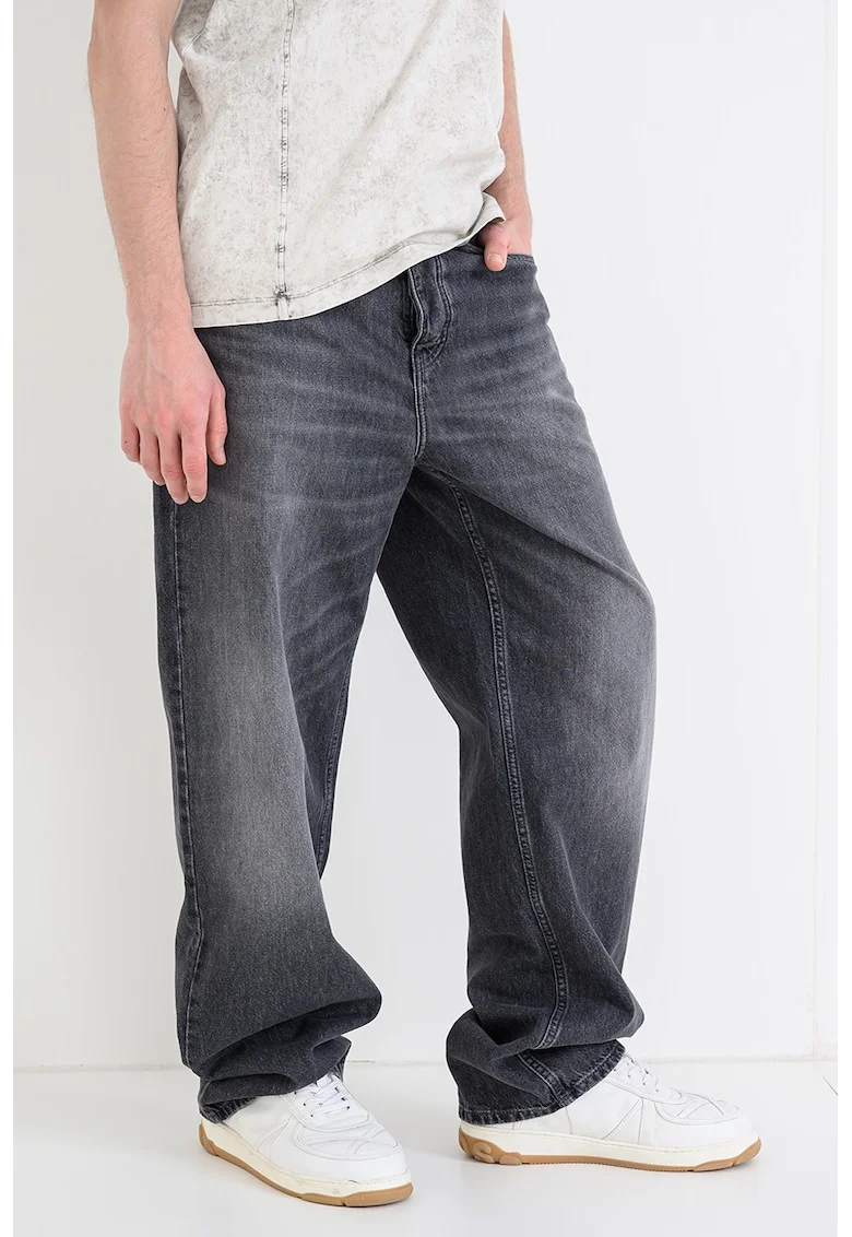 Blugi relaxed fit cu talie medie, Gri inchis