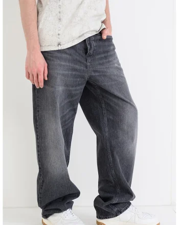 Blugi relaxed fit cu talie medie, Gri inchis