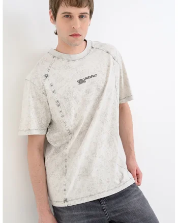 Tricou relaxed fit cu logo, Alb fildes/Gri inchis