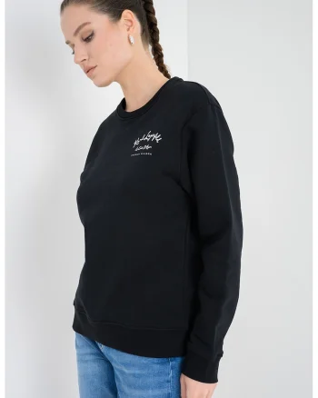 Bluza de trening lejera din amestec de bumbac organic cu imprimeu logo, Negru