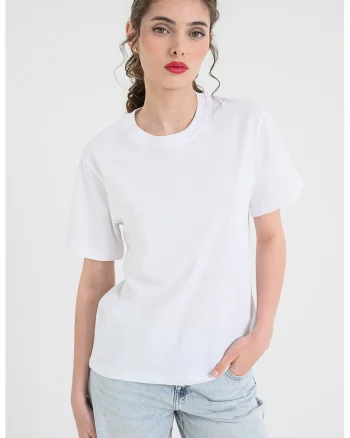 Tricou lejer din bumbac organic cu decolteu la baza gatului Essential, Alb