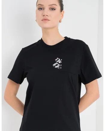 Tricou relaxed fit din bumbac organic Ikon, Alb/Negru