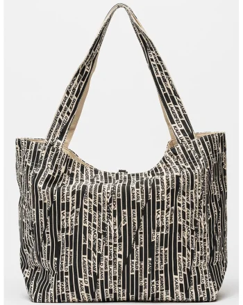 Geanta shopper reversibila, Alb fildes/Negru