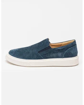 Pantofi loafer din piele intoarsa cu garnituri din material textil Craig, Bleumarin