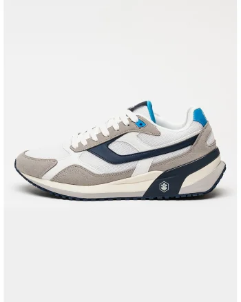 Pantofi sport din material textil cu sireturi Erre, Alb/Gri/Bleumarin