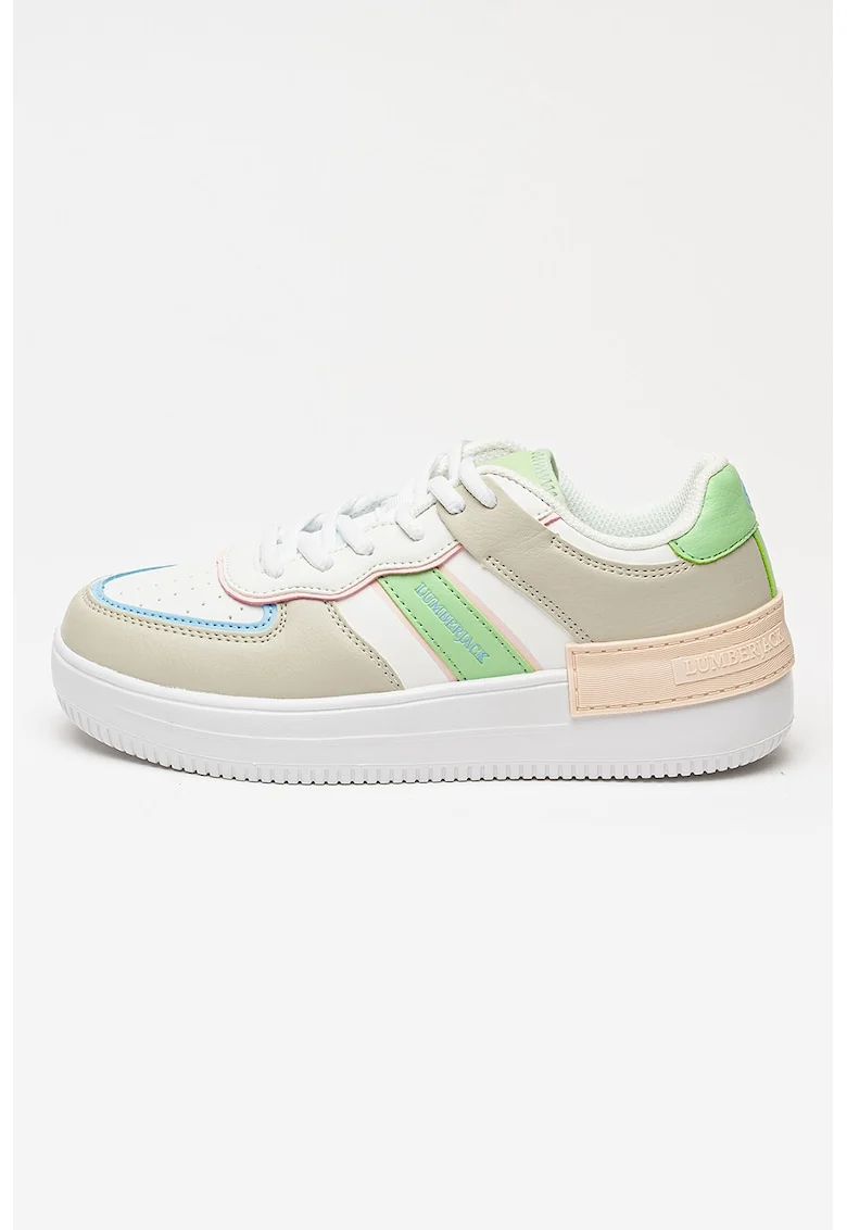 Pantofi sport din piele ecologica Freya, Alb/Verde pal