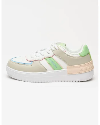 Pantofi sport din piele ecologica Freya, Alb/Verde pal