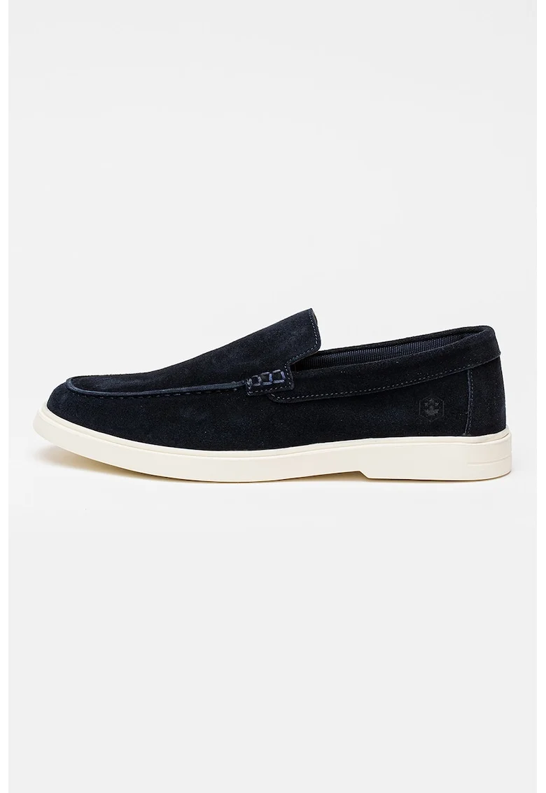 Pantofi loafer din piele intoarsa cu model uni Gold, Albastru indigo