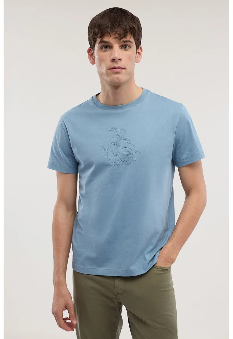 Tricou de bumbac cu imprimeu logo, Albastru deschis