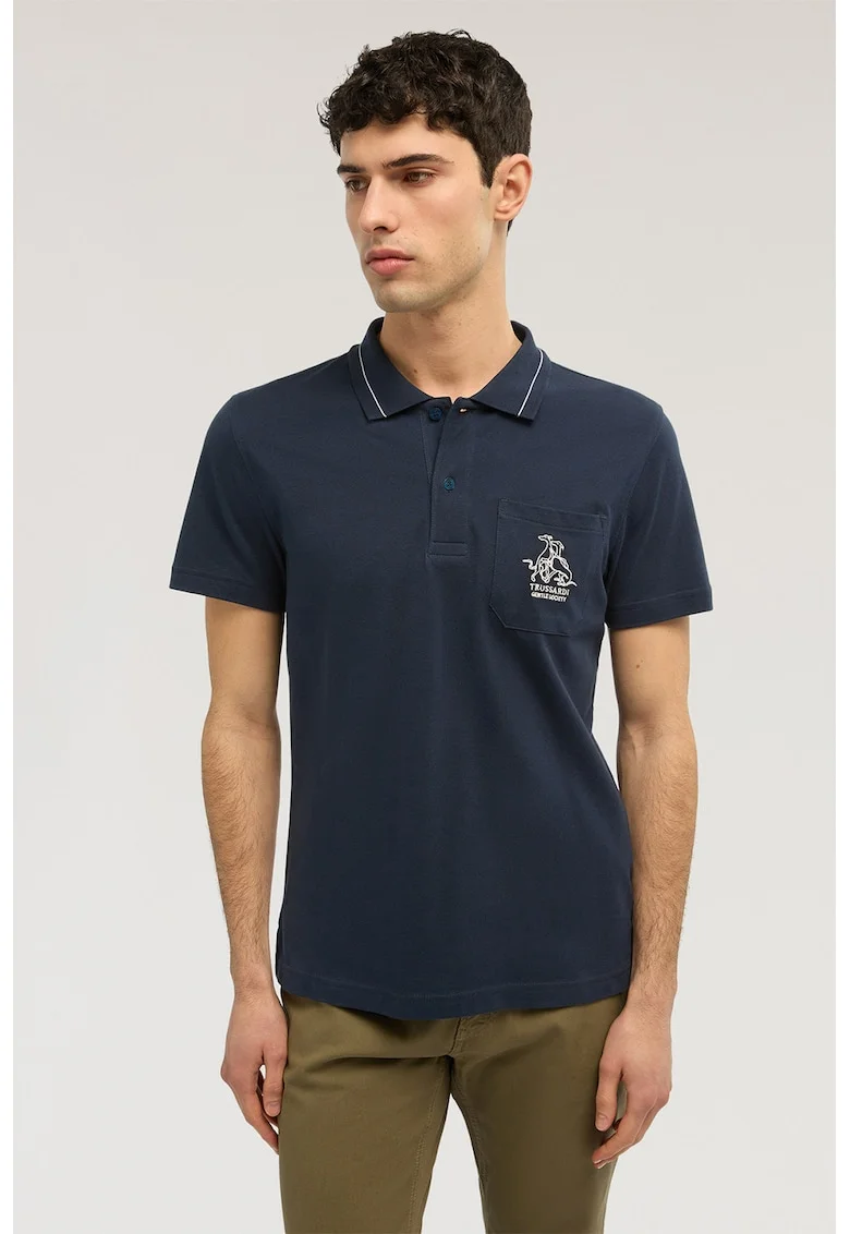 Tricou regular fit cu fenta cu nasturi, Verde englez