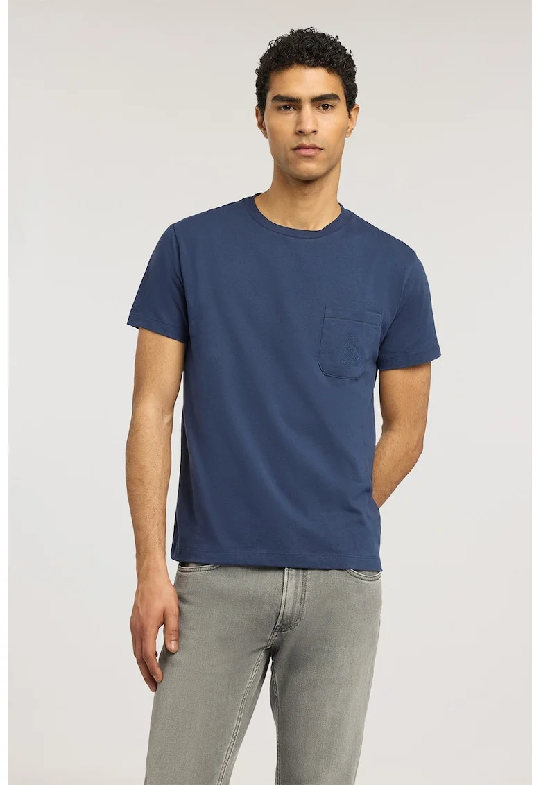 Tricou de bumbac cu buzunar pe piept, Albastru inchis