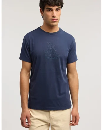 Tricou de bumbac cu imprimeu logo, Bleumarin