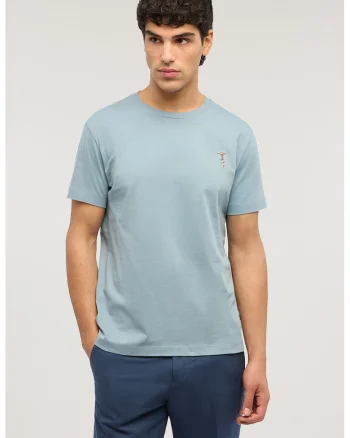 Tricou cu decolteu la baza gatului si logo pe piept, Albastru glaciar