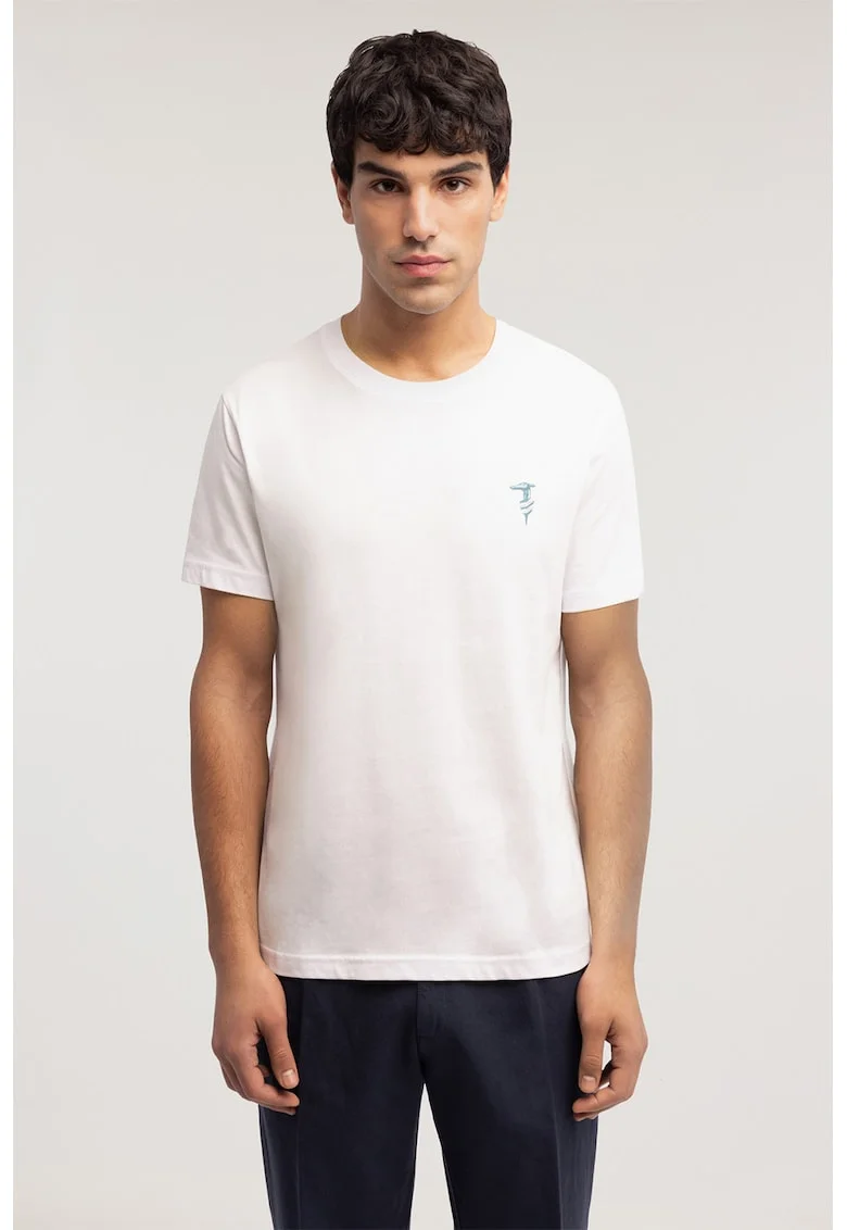 Tricou cu decolteu la baza gatului si logo pe piept, Alb optic