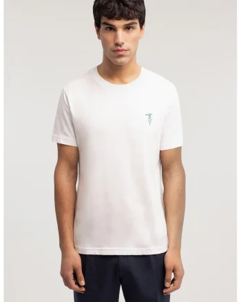 Tricou cu decolteu la baza gatului si logo pe piept, Alb optic