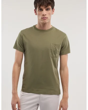 Tricou de bumbac cu buzunar pe piept, Verde masliniu