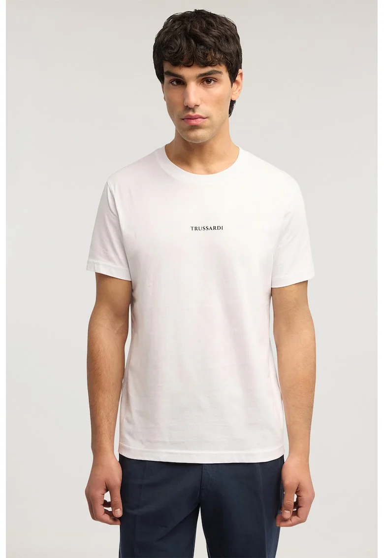 Tricou de bumbac cu decolteu la baza gatului, Alb optic