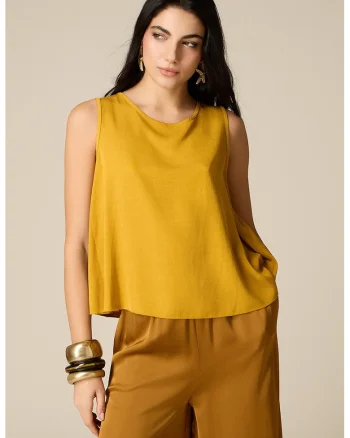 Bluza vaporoasa cu decolteu rotund, Galben mustar