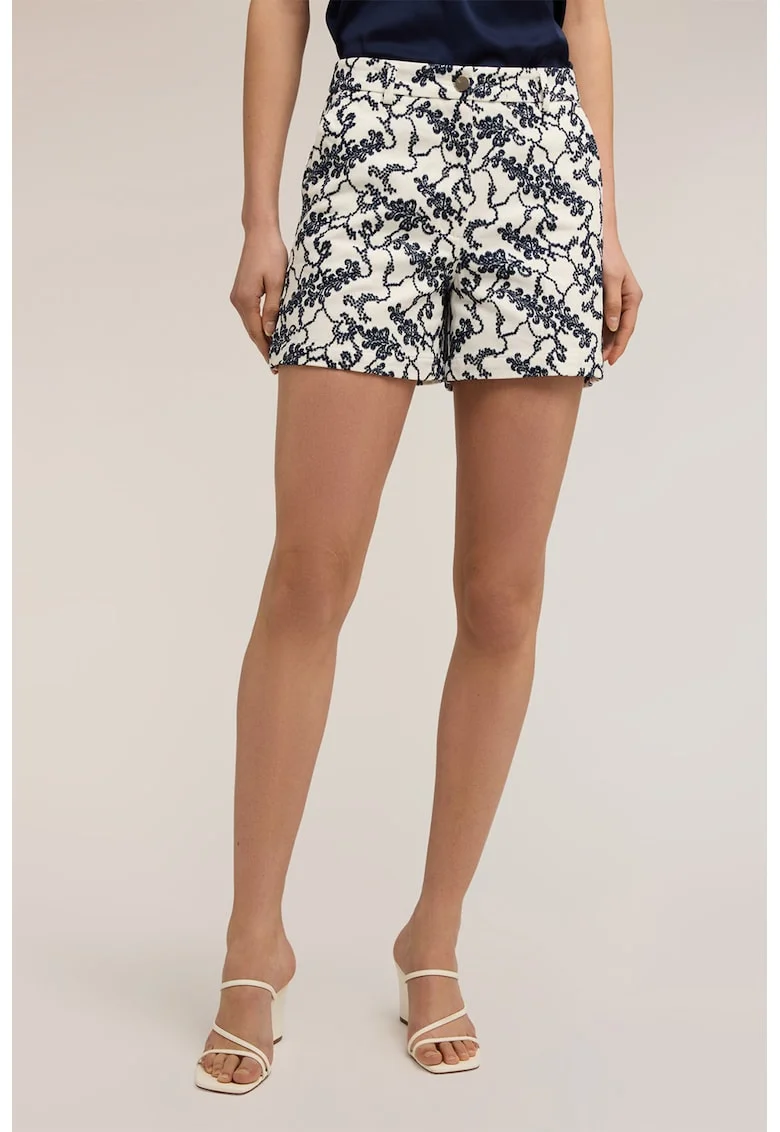Pantaloni scurti cu model si buzunare, Alb murdar/Bleumarin