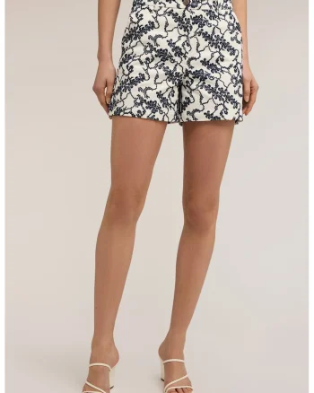 Pantaloni scurti cu model si buzunare, Alb murdar/Bleumarin