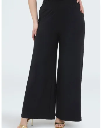 Pantaloni cu croiala ampla si slituri laterale, Negru