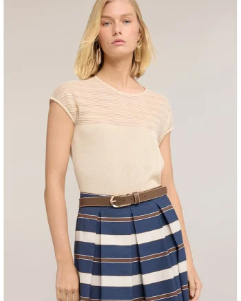 Bluza lejera cu decolteu rotund, Bej deschis