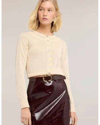 Pulover crop cu nasturi, Bej deschis