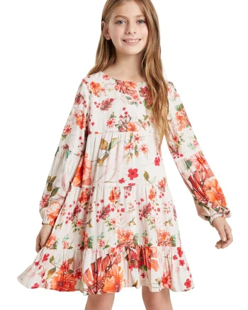 Rochie evazata cu model floral, Rosu/Alb