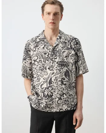 Camasa regular fit cu model, Negru/Bej