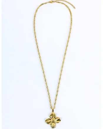 Colier placat cu aur de 18K si pandantiv floare, Auriu