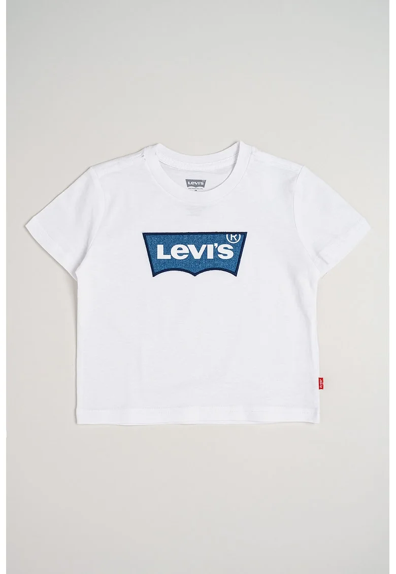 Tricou cu decolteu la baza gatului si logo, Alb/Albastru