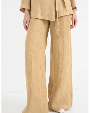 Pantaloni de in cu croiala ampla, Bej inchis