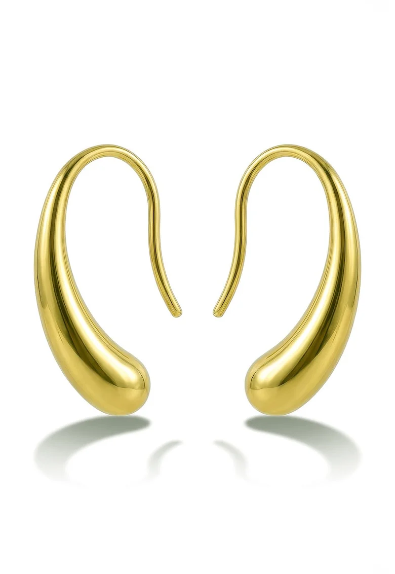Cercei placati cu aur de 18K, cu design lacrima, Auriu