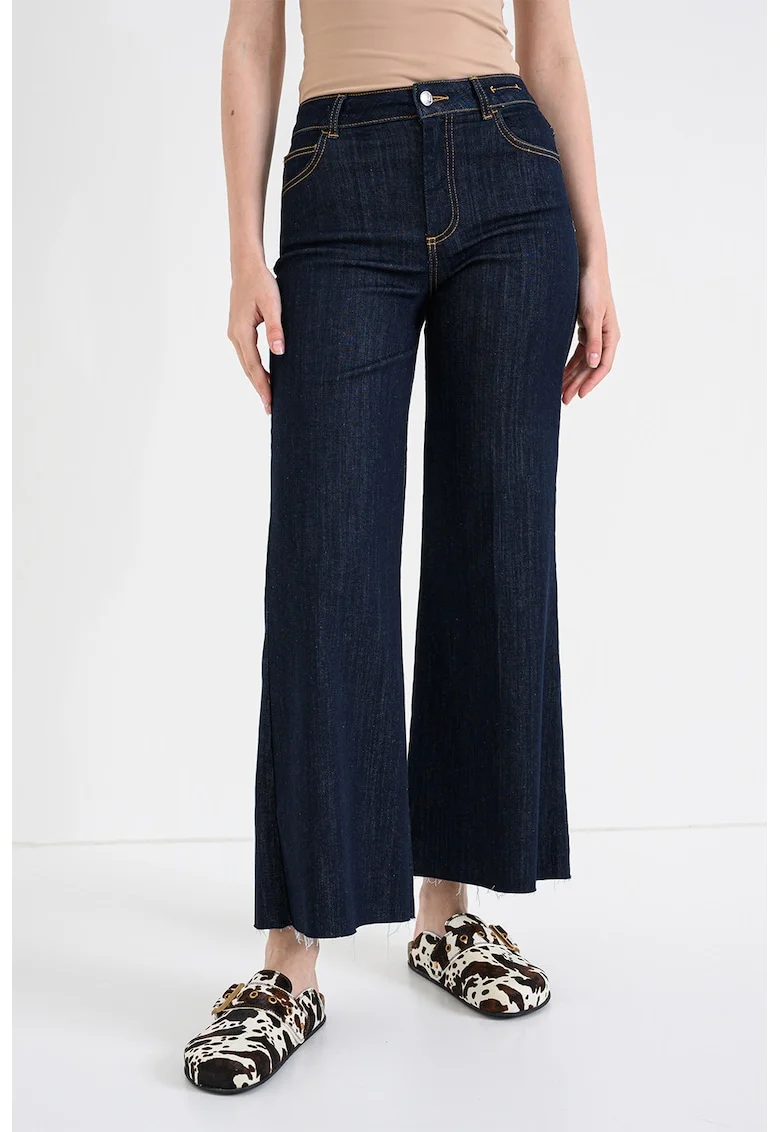Blugi crop evazati din amestec de modal, Albastru inchis