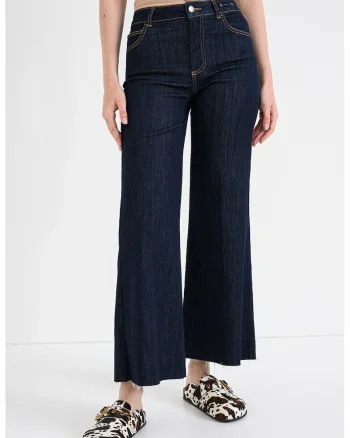 Blugi crop evazati din amestec de modal, Albastru inchis
