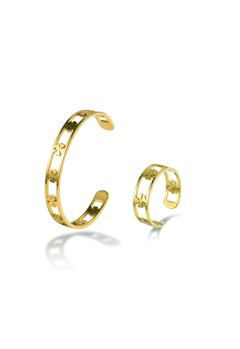 Set de bratara si inel placat cu aur de 18K, Auriu