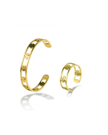 Set de bratara si inel placat cu aur de 18K, Auriu