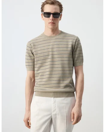 Tricou regular fit de bumbac cu dungi, Bej