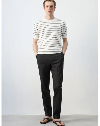 Tricou regular fit de bumbac cu dungi, Alb/Negru