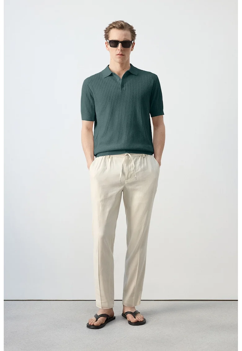 Tricou polo tricotat fin din amestec de modal, Verde padure
