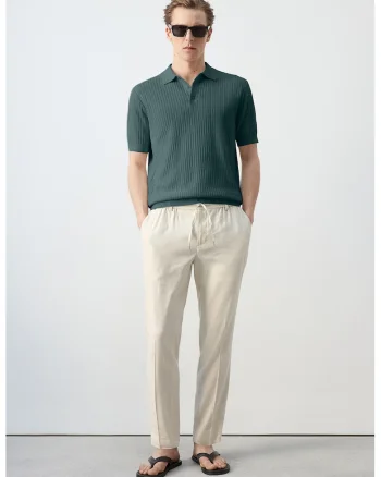 Tricou polo tricotat fin din amestec de modal, Verde padure