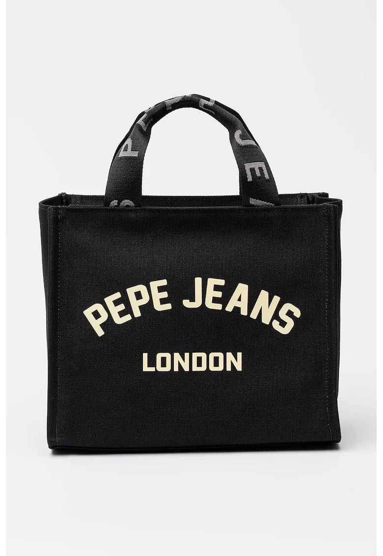 Geanta tote din bumbac cu logo, Negru/Crem