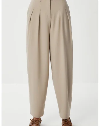 Pantaloni dama, Happiness Istanbul, Poliester/Viscoza, Bej natural,