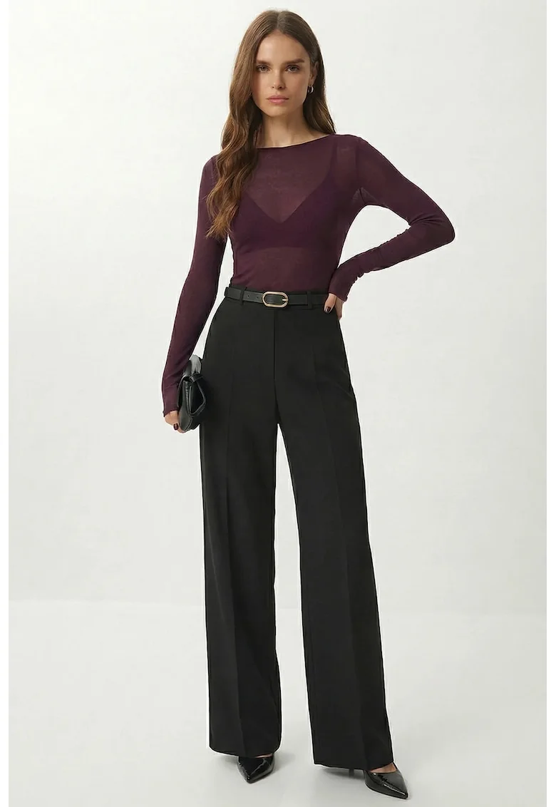 Pantaloni dama, Happiness Istanbul, Negru, Talie inalta